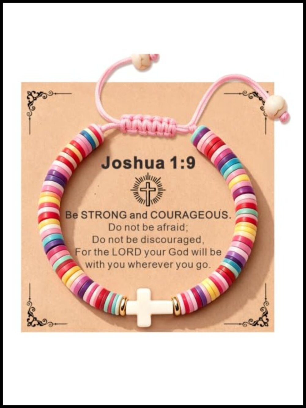 Cross Bracelet Christian Gift for Girls Women Adjustable Clay Beads